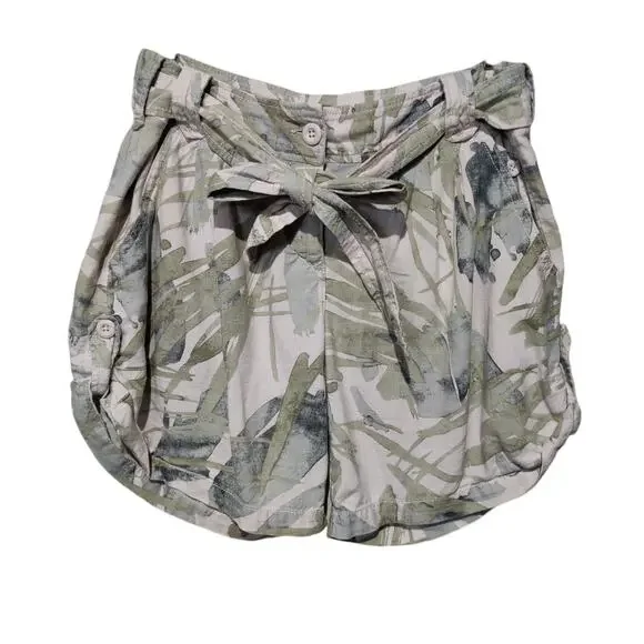 Anthropologie Ett Twa Women's Sz 8 Tropical Linen Blend Shorts Roll Tab - Picture 2 of 6